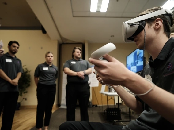 a person wearing a virtual-reality headset